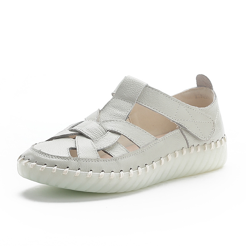 Leather perforated shoes with hollowed out toe caps for women soft soled non slip flat sandals for women image 5