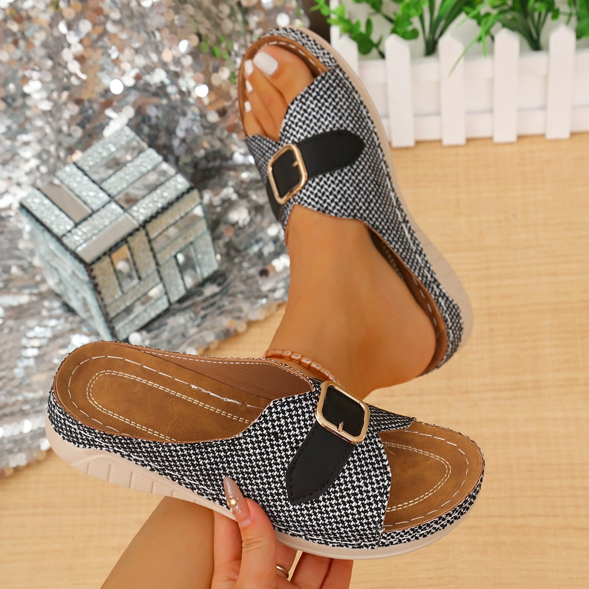 Flat Sandals for Women Summer Color Matching Slip-On Outdoor Casual Export Fish Mouth Sandals image 4