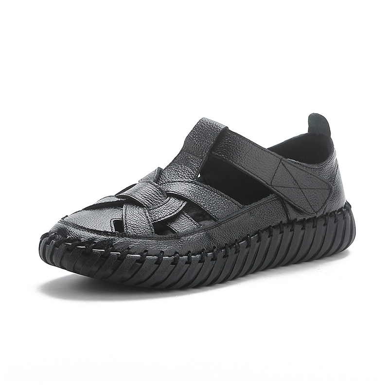 Leather perforated shoes with hollowed out toe caps for women soft soled non slip flat sandals for women image 4