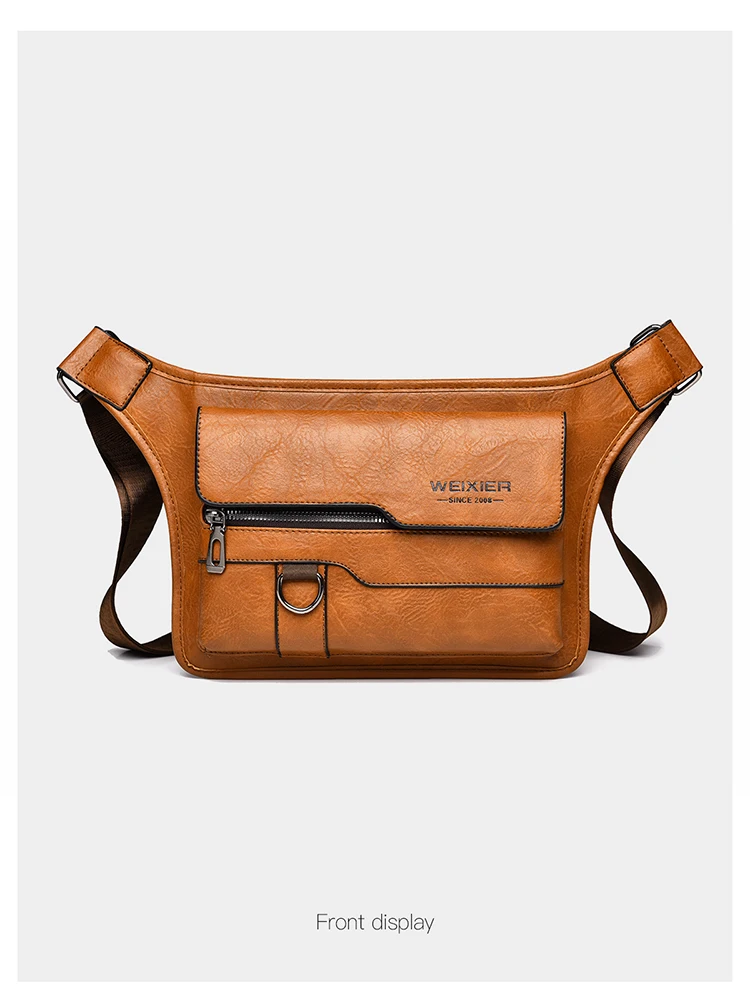 WEIXIER Men's PU Leather Chest Bags Crossbody Men Luxury Design Durable Pockets Chest Bag Business  Handbag Shoulder Bag