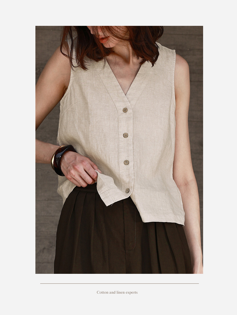 Vintage Linen V-Neck Sleeveless Vest Outfit Inspiration