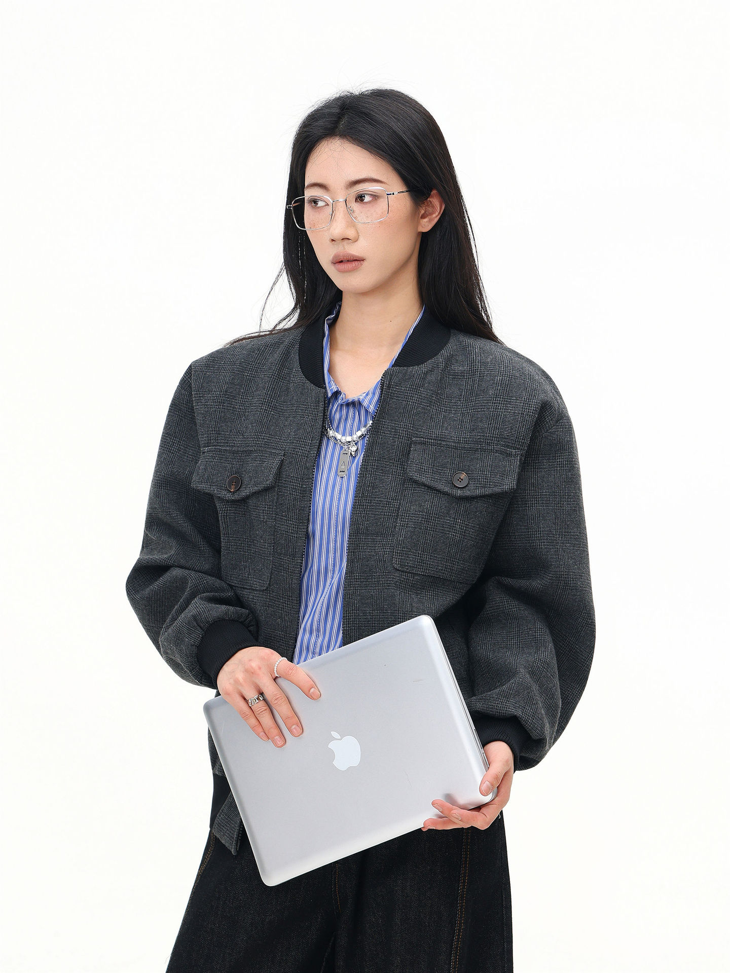 Vintage Gray Jacket with Flip Collar - Lifestyle Look
