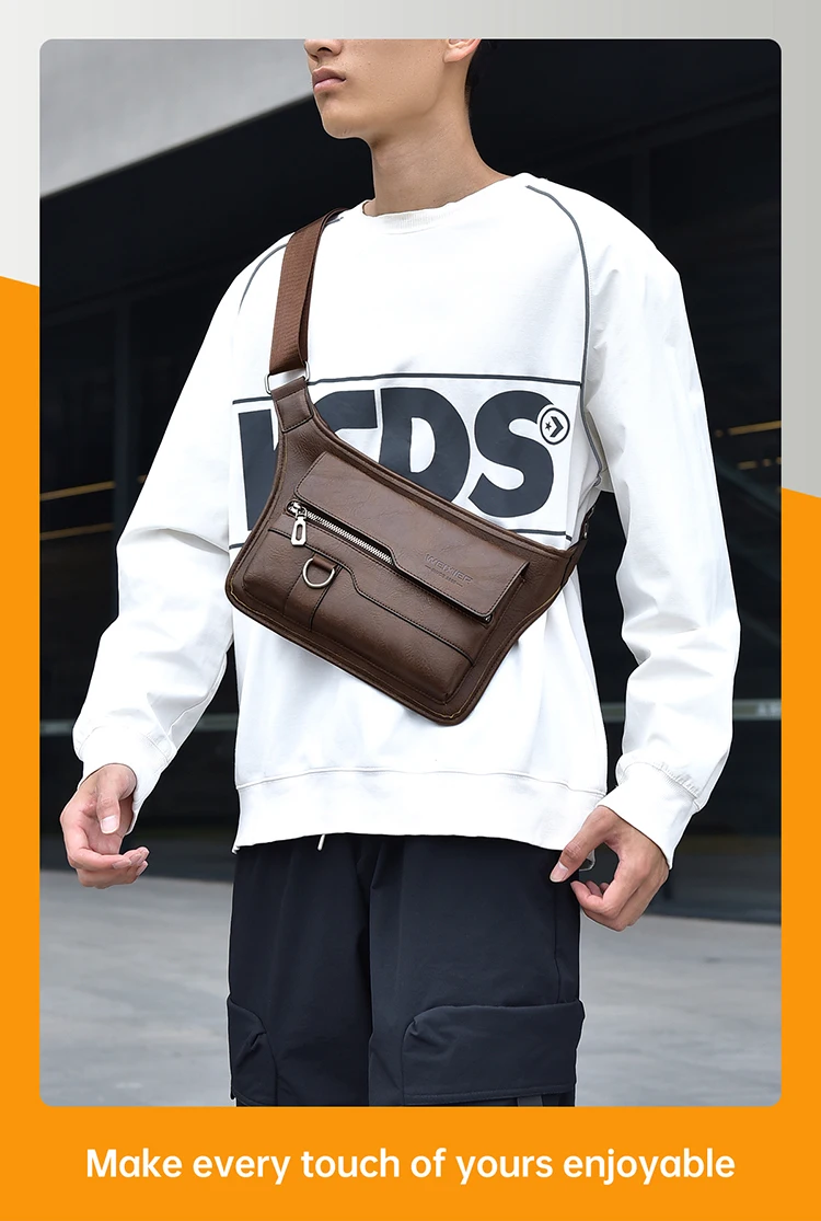 WEIXIER Men's PU Leather Chest Bags Crossbody Men Luxury Design Durable Pockets Chest Bag Business  Handbag Shoulder Bag