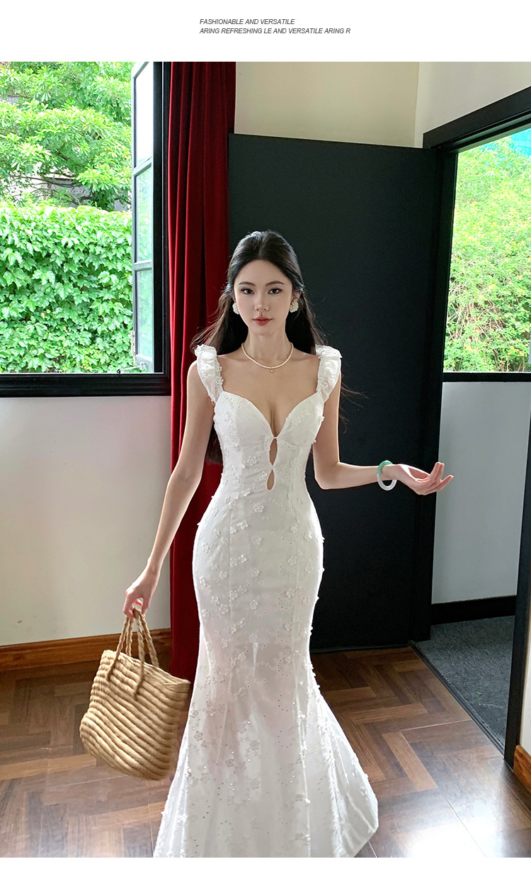 Flutter Sleeve Cream White French Lace Fitted Floral Maxi Dress 974E69ED56A2B7628DD4D64DA9D00E57