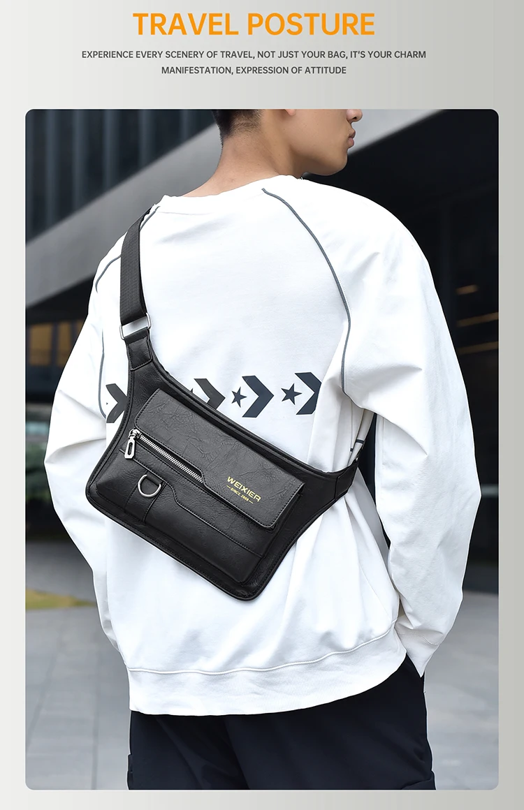 WEIXIER Men's PU Leather Chest Bags Crossbody Men Luxury Design Durable Pockets Chest Bag Business  Handbag Shoulder Bag