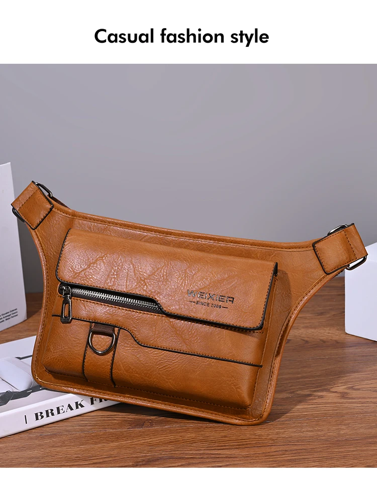 WEIXIER Men's PU Leather Chest Bags Crossbody Men Luxury Design Durable Pockets Chest Bag Business  Handbag Shoulder Bag