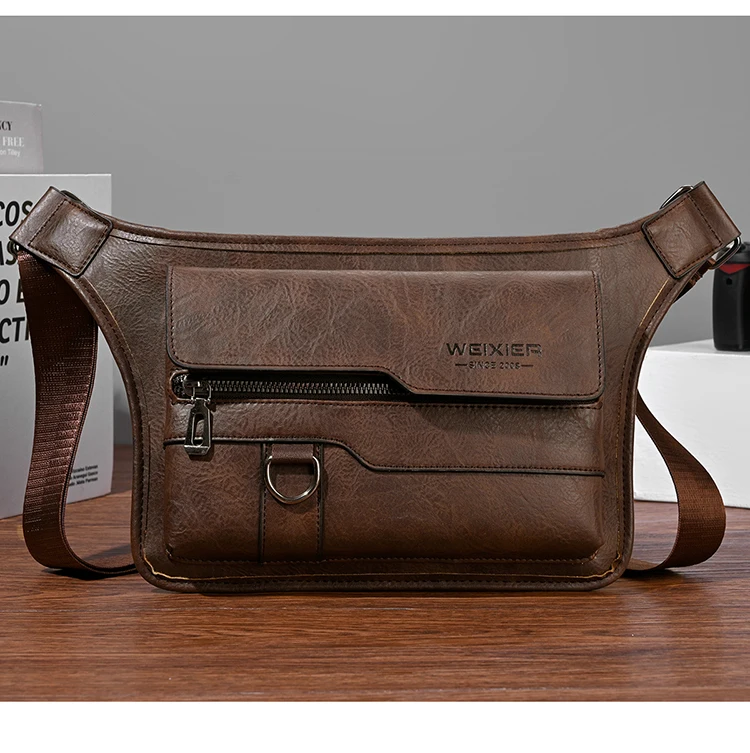 WEIXIER Men's PU Leather Chest Bags Crossbody Men Luxury Design Durable Pockets Chest Bag Business  Handbag Shoulder Bag