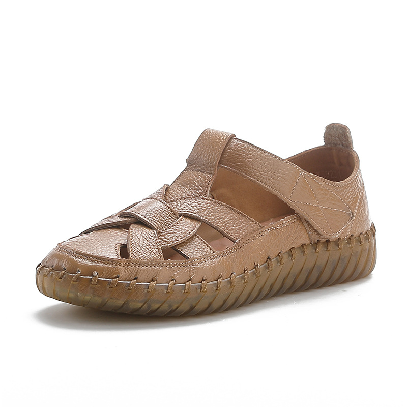 Leather perforated shoes with hollowed out toe caps for women soft soled non slip flat sandals for women image 3