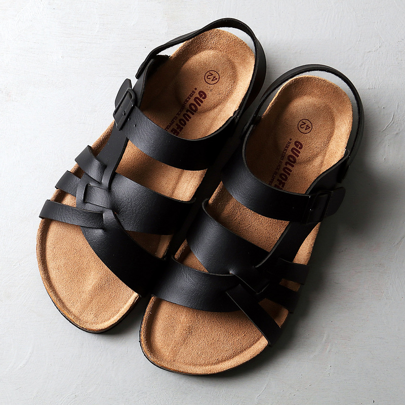 Cork Sandals Men Hollow Two-Way Men Summer Flat Sandals Beach Shoes