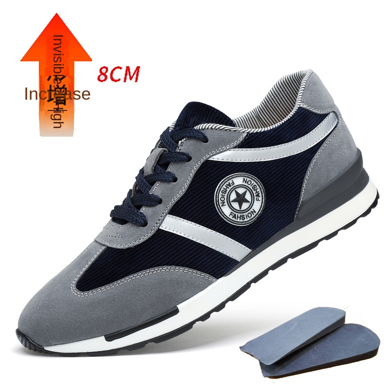 Men's Sports Casual Shoes Korean Style Men's Shoes Hidden Internal Height Increase 8CM Suede Vintage Running Shoes Men image 7