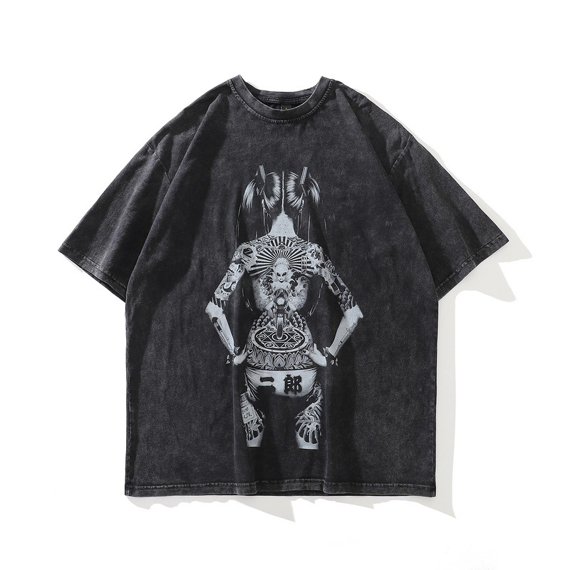 Oversized Washed Graphic T Shirt Vintage Streetwear Anime Alien Goth Tee