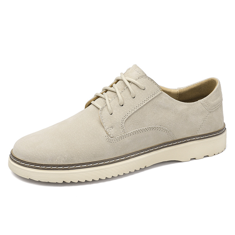 Men's Round Toe Leather Casual Shoes with Front Laces Work Boots Breathable Flat Heel Single Shoes Men's Shoes image 2