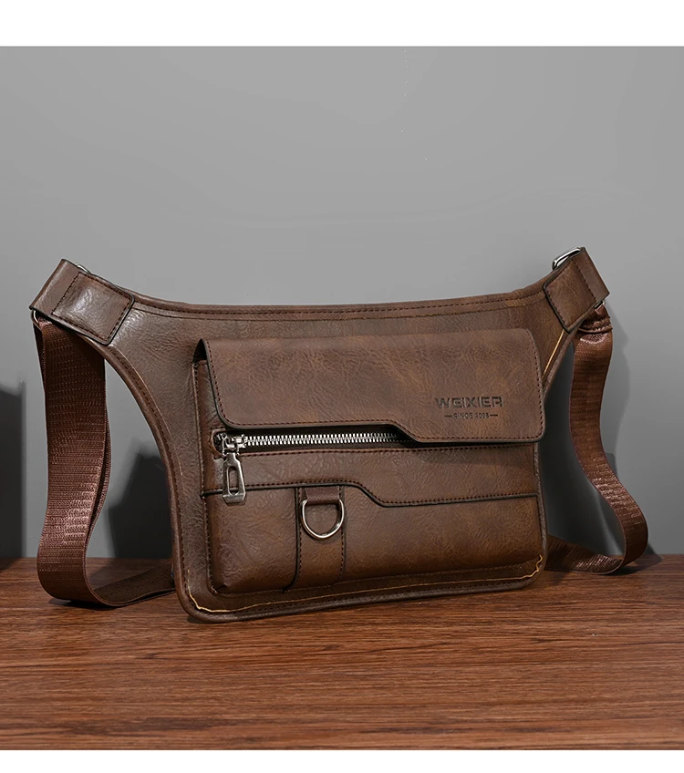 WEIXIER Men's PU Leather Chest Bags Crossbody Men Luxury Design Durable Pockets Chest Bag Business  Handbag Shoulder Bag