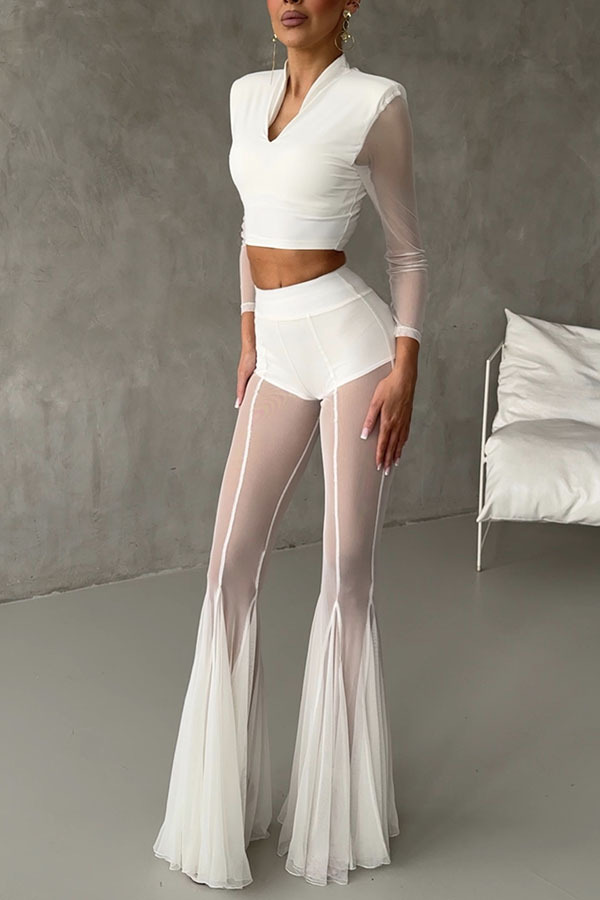 Elastic Fitted Flare Pants Loose Trousers undefined