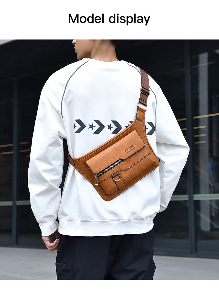 WEIXIER Men's PU Leather Chest Bags Crossbody Men Luxury Design Durable Pockets Chest Bag Business  Handbag Shoulder Bag