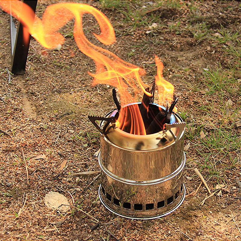 Outdoor Firewood Stove Stainless Steel Barbecue Grill Wood Charcoal Solid Alcohol Heater Warming