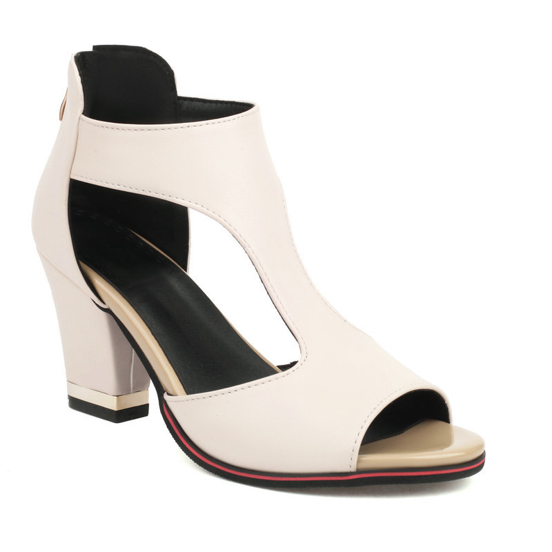 High Heel Women's Summer Chunky Heel Sandals Waterproof Platform Thick Sole Sexy Slimming Back Zipper Hollow Out Ankle Boots image 10