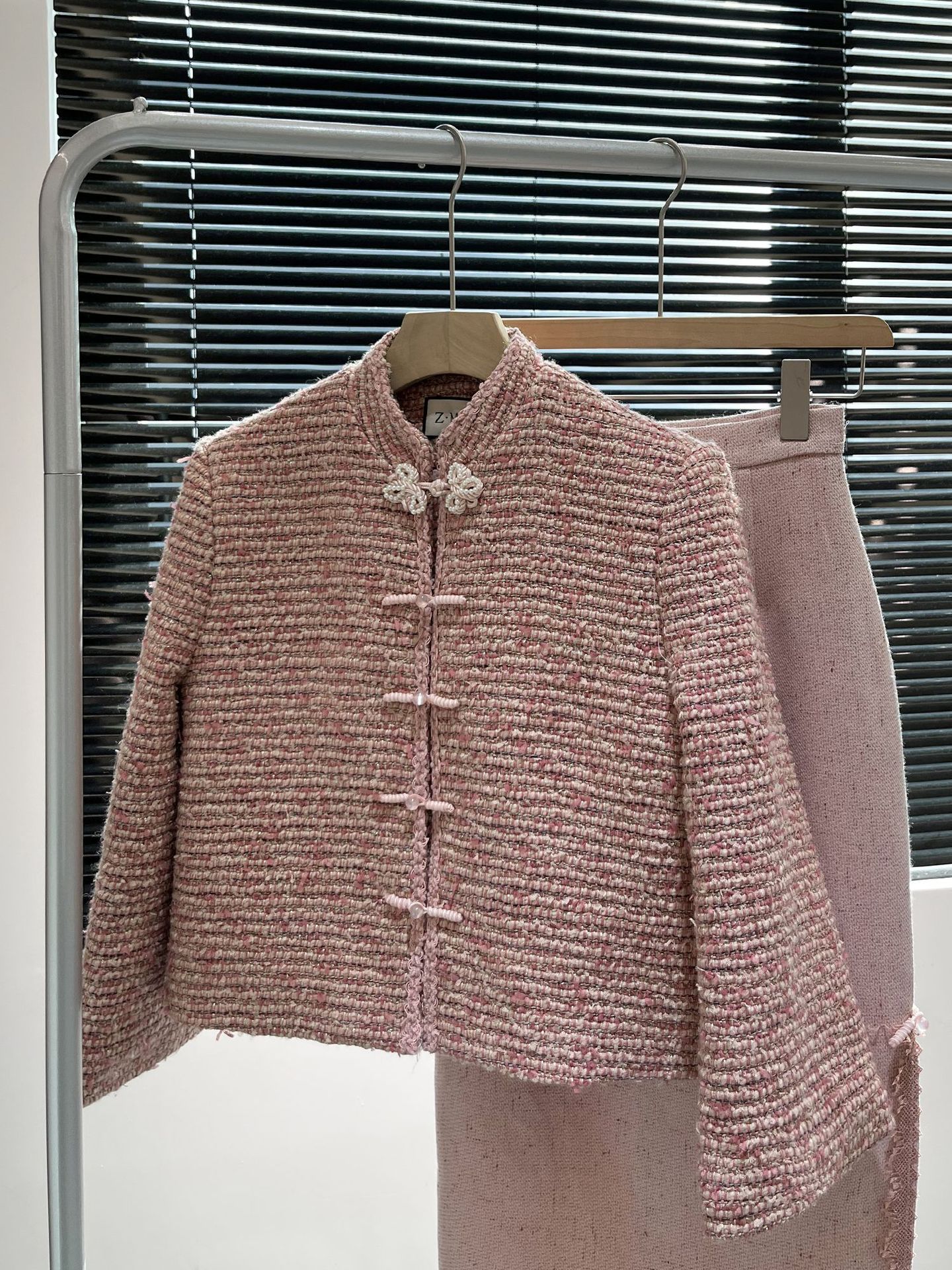 Vintage Pink Coat & Midi Skirt Set - Back View