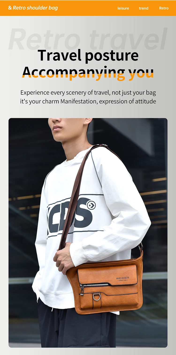 WEIXIER Men's PU Leather Chest Bags Crossbody Men Luxury Design Durable Pockets Chest Bag Business  Handbag Shoulder Bag