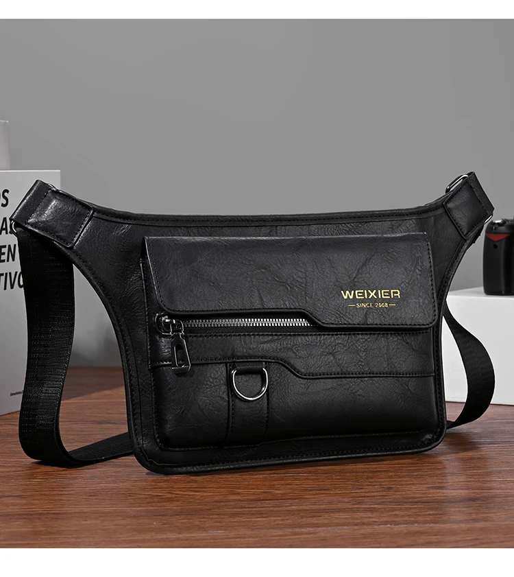 WEIXIER Men's PU Leather Chest Bags Crossbody Men Luxury Design Durable Pockets Chest Bag Business  Handbag Shoulder Bag
