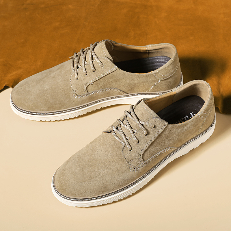 Men's Round Toe Leather Casual Shoes with Front Laces Work Boots Breathable Flat Heel Single Shoes Men's Shoes image 7