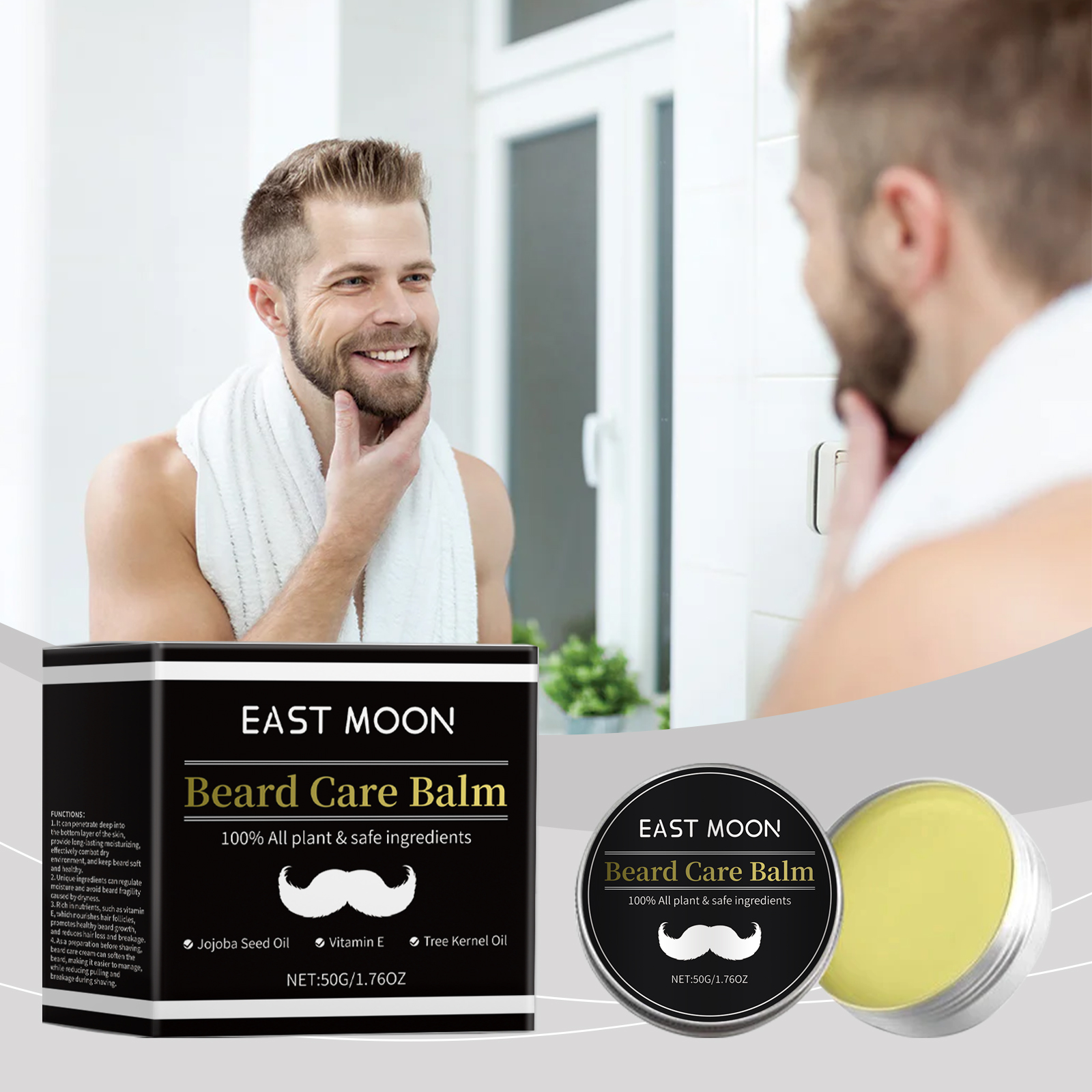 Man applying beard balm after washing