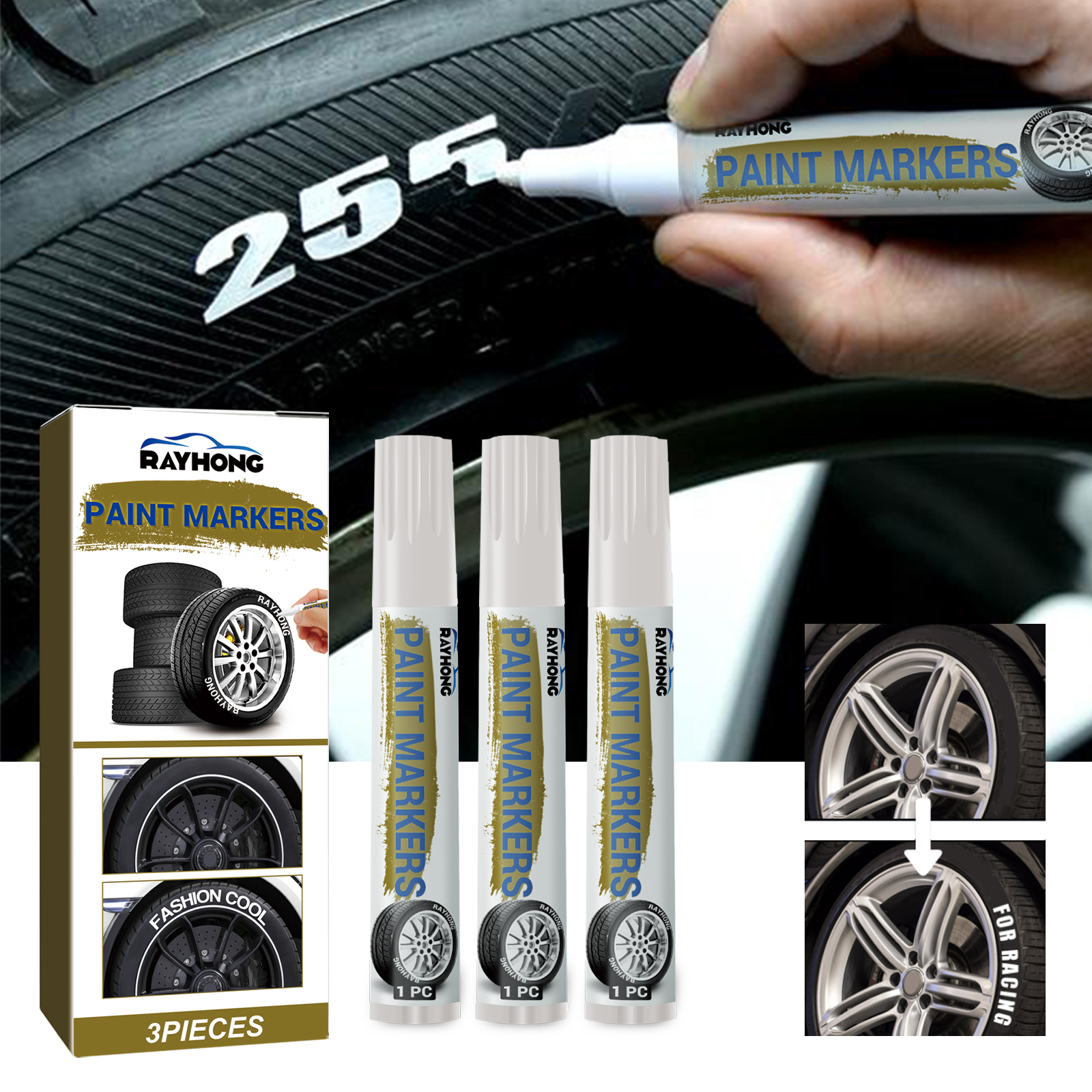 Hand using marker for controlled tire lettering