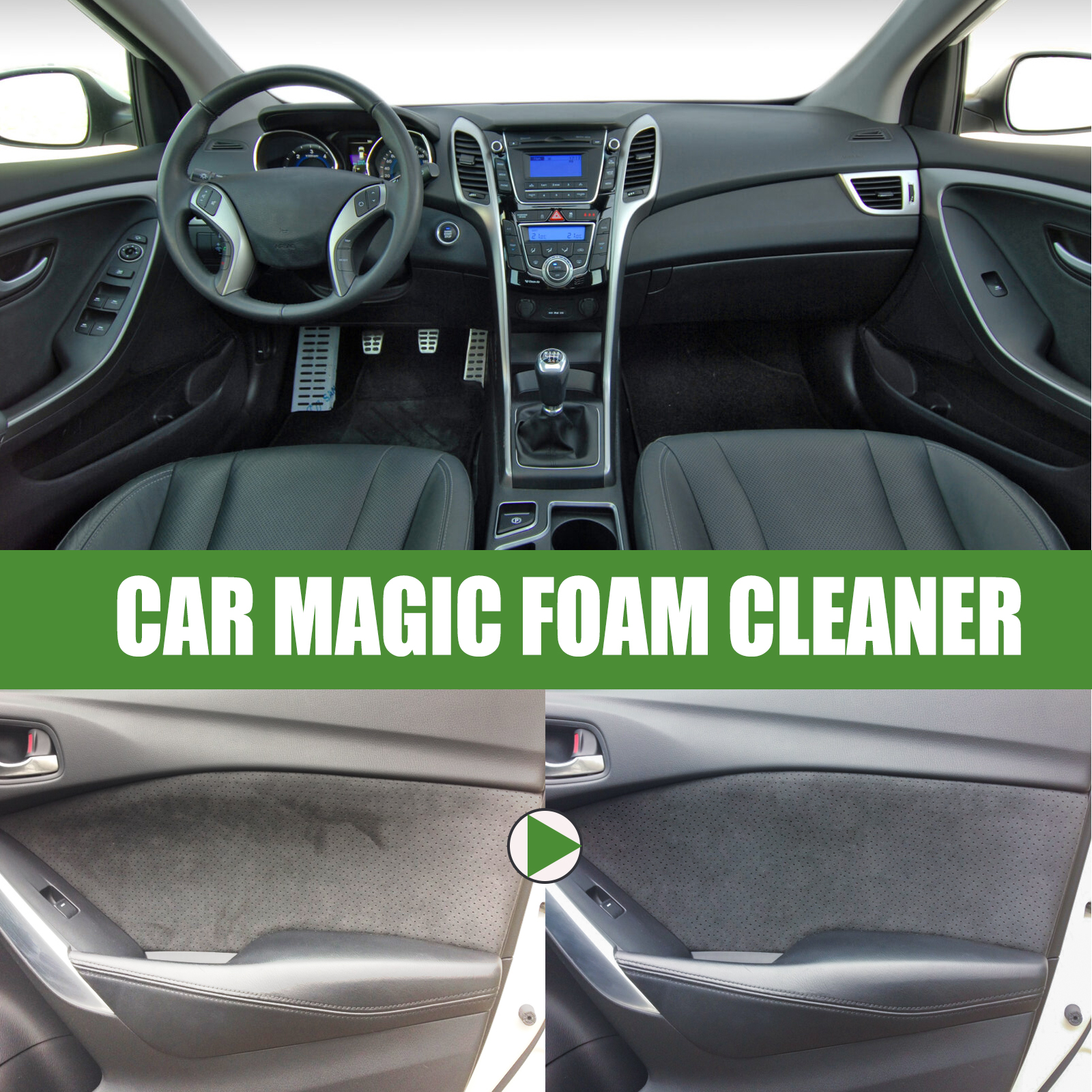 Car dashboard and door panel before after comparison
