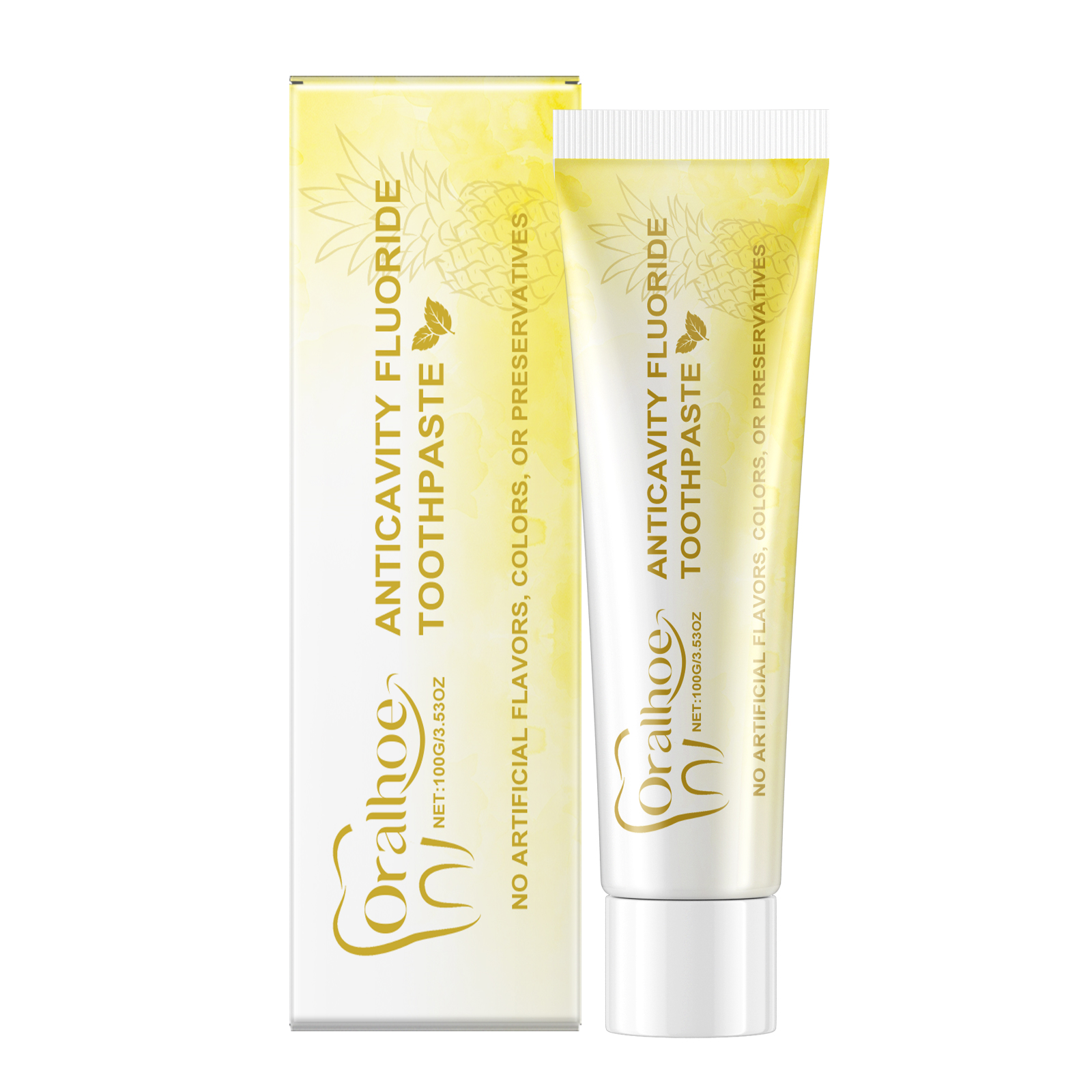 Oralhoe Pineapple Flavor Toothpaste, Mild Fresh Fruit Fragrance Clean Mouth Care Whitening Daily