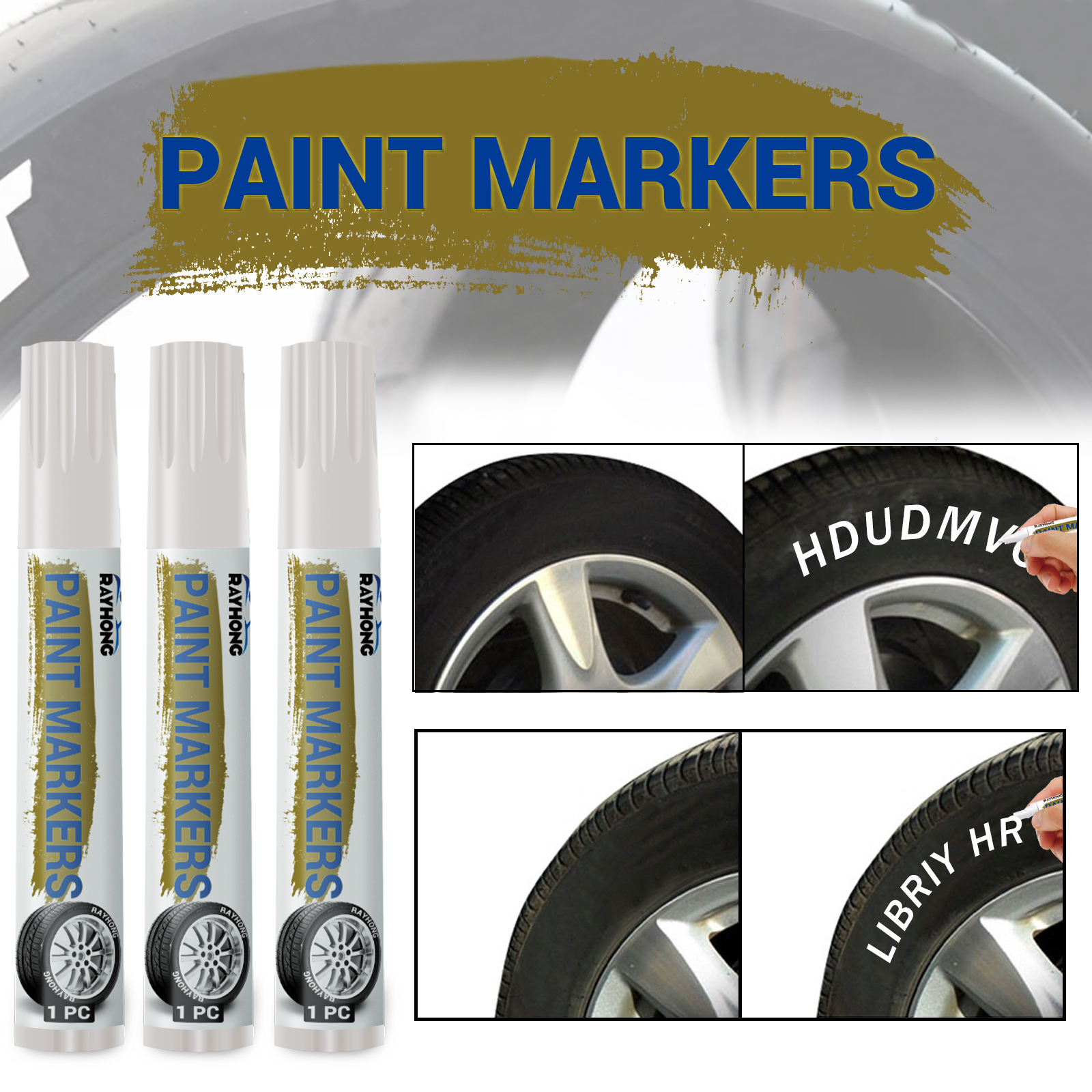 Bright white lettering against black tire rubber