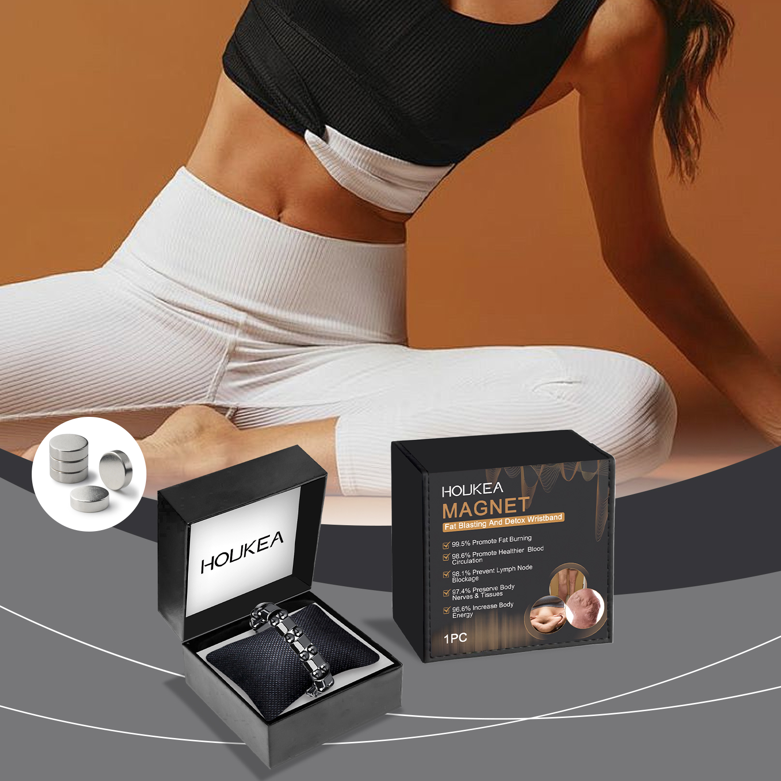 Black textured bracelet styled with athletic clothing