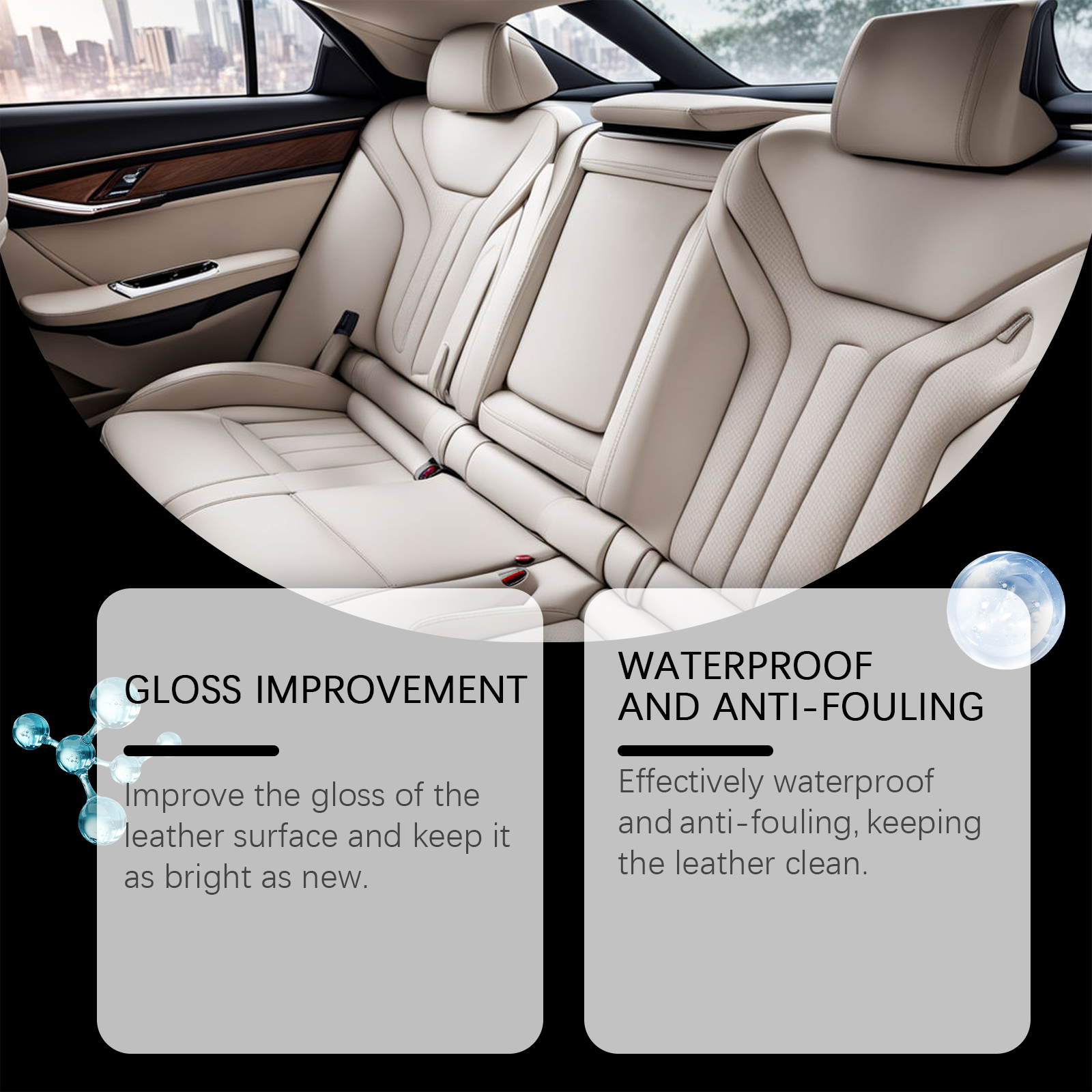 Cream leather vehicle seats with polished finish