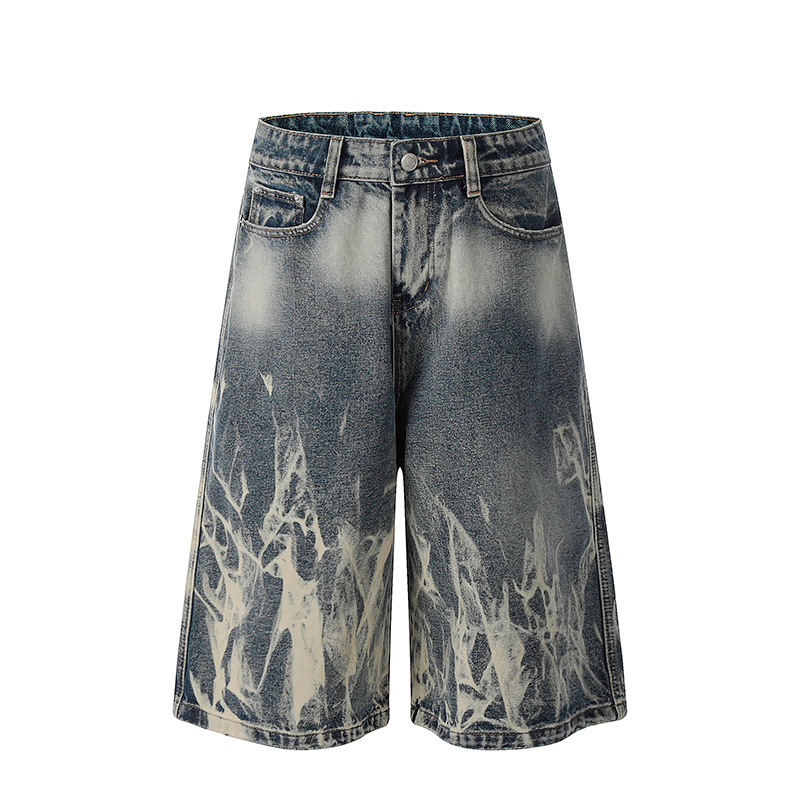 Lightning patterned denim seven quarter shorts 07662C42D162D8475B1606B15EAE1327