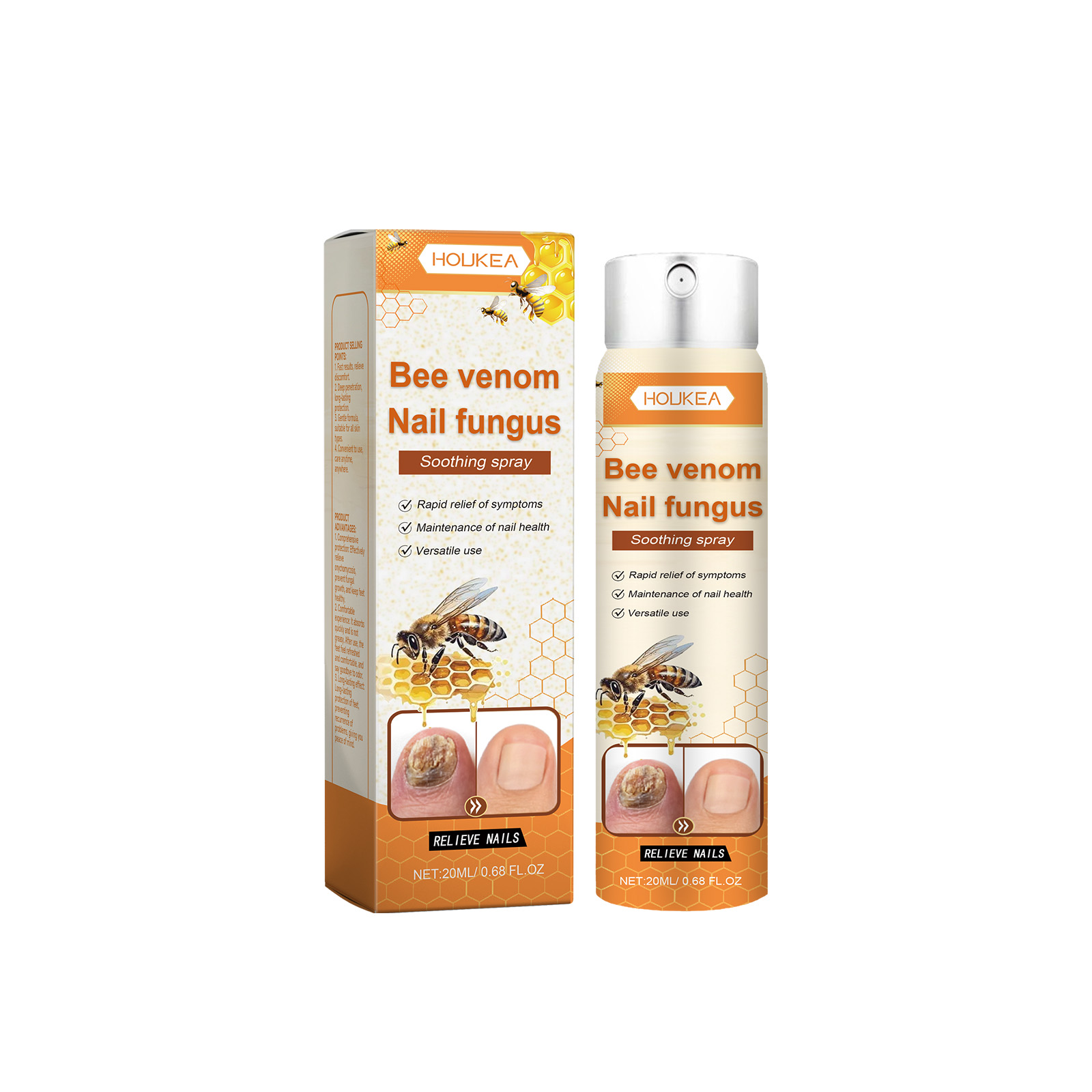 Houkea Bee Venom Nail Care Spray Foot Nail Cleaning, Moisturizing And Brightening Care Spray