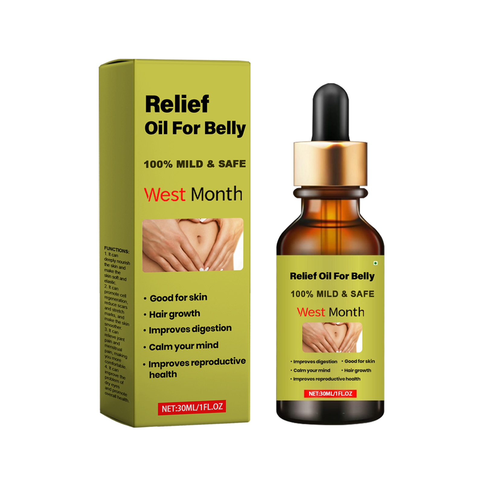 West&Month Body Care Essential Oil, Daily Massage Treatment For Tummy Upset Body Care Essential Oil