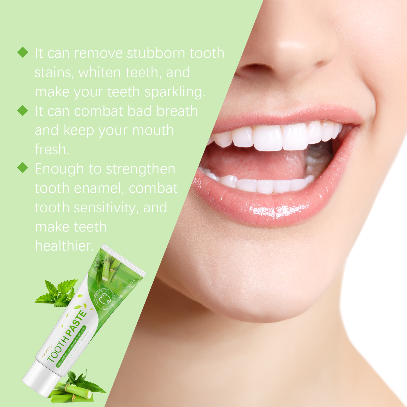 Oral care benefit panel showing stain and whitening claims
