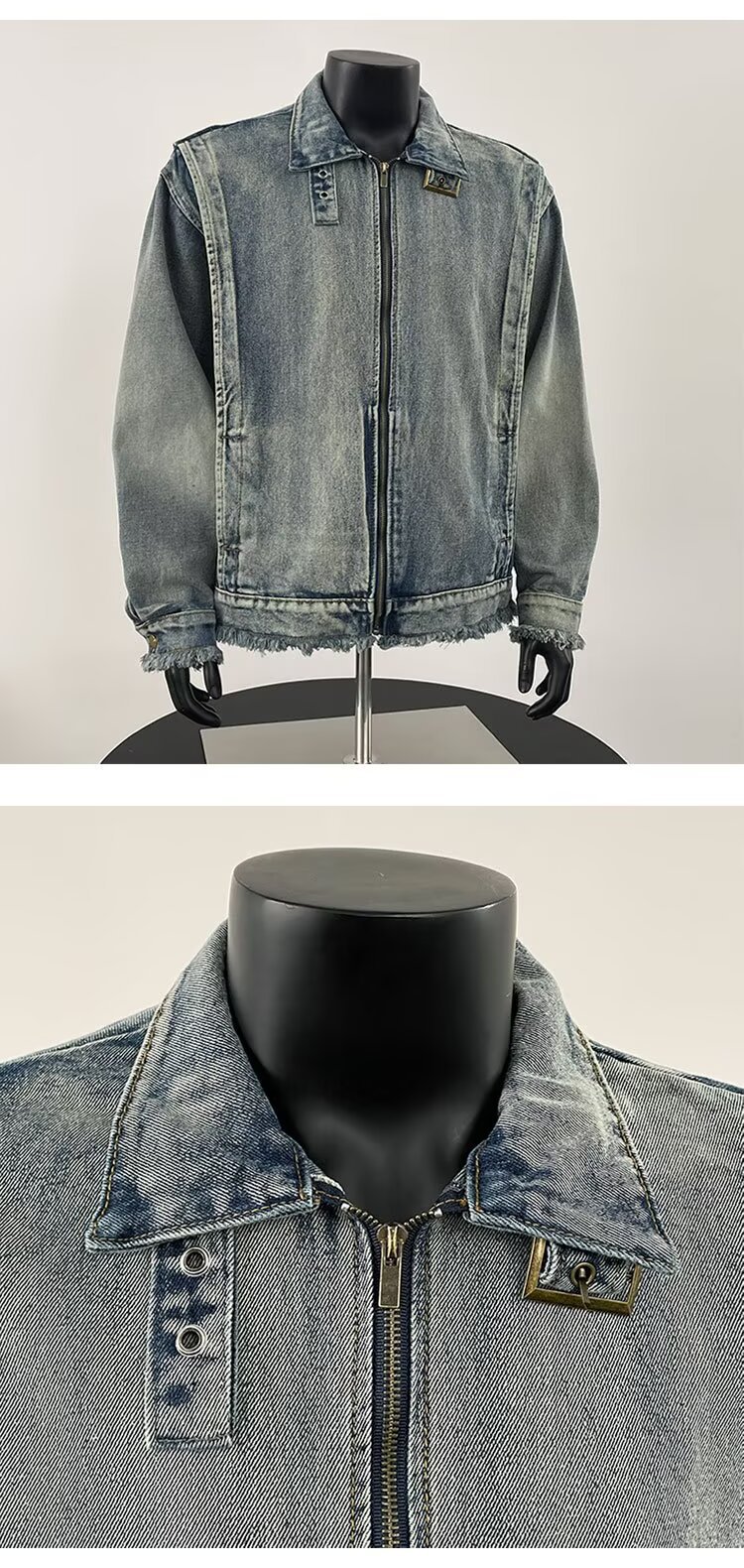 Vintage Blue Stand Collar Jacket Close-up