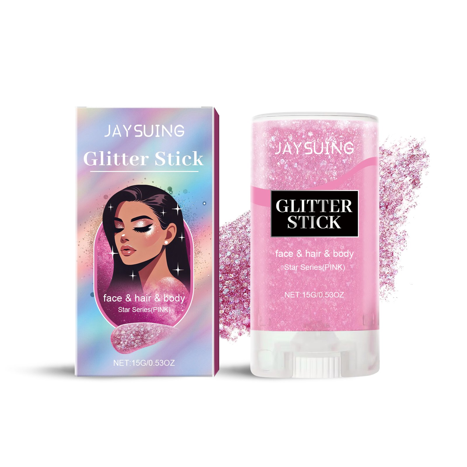 Jaysuing Sequined Glitter Stick (Pink), Party, Dance, Performance, Makeup, Face, Body, Collarbone