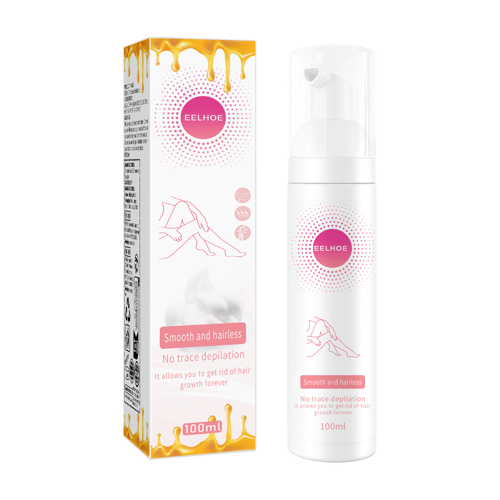 EELHOE Honey Mousse Hair Removal Spray, Full Body Hair Removal Armpit Leg Foam Mild Skin Friendly