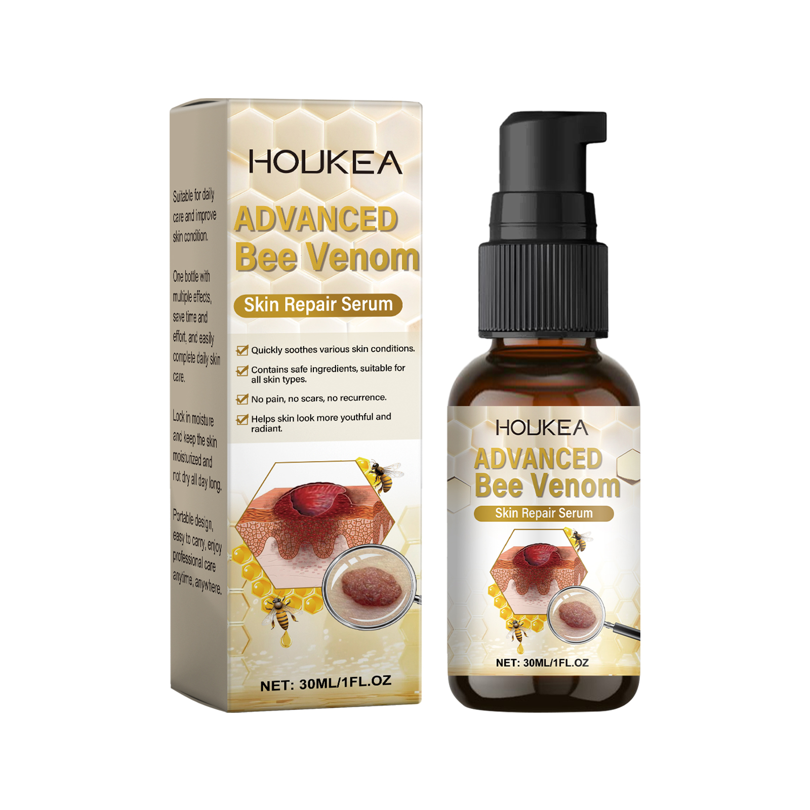 Houkea Bee Venom Skin Serum, A Moisturizing, Gentle And Restorative Cleansing And Smooth Skin Care