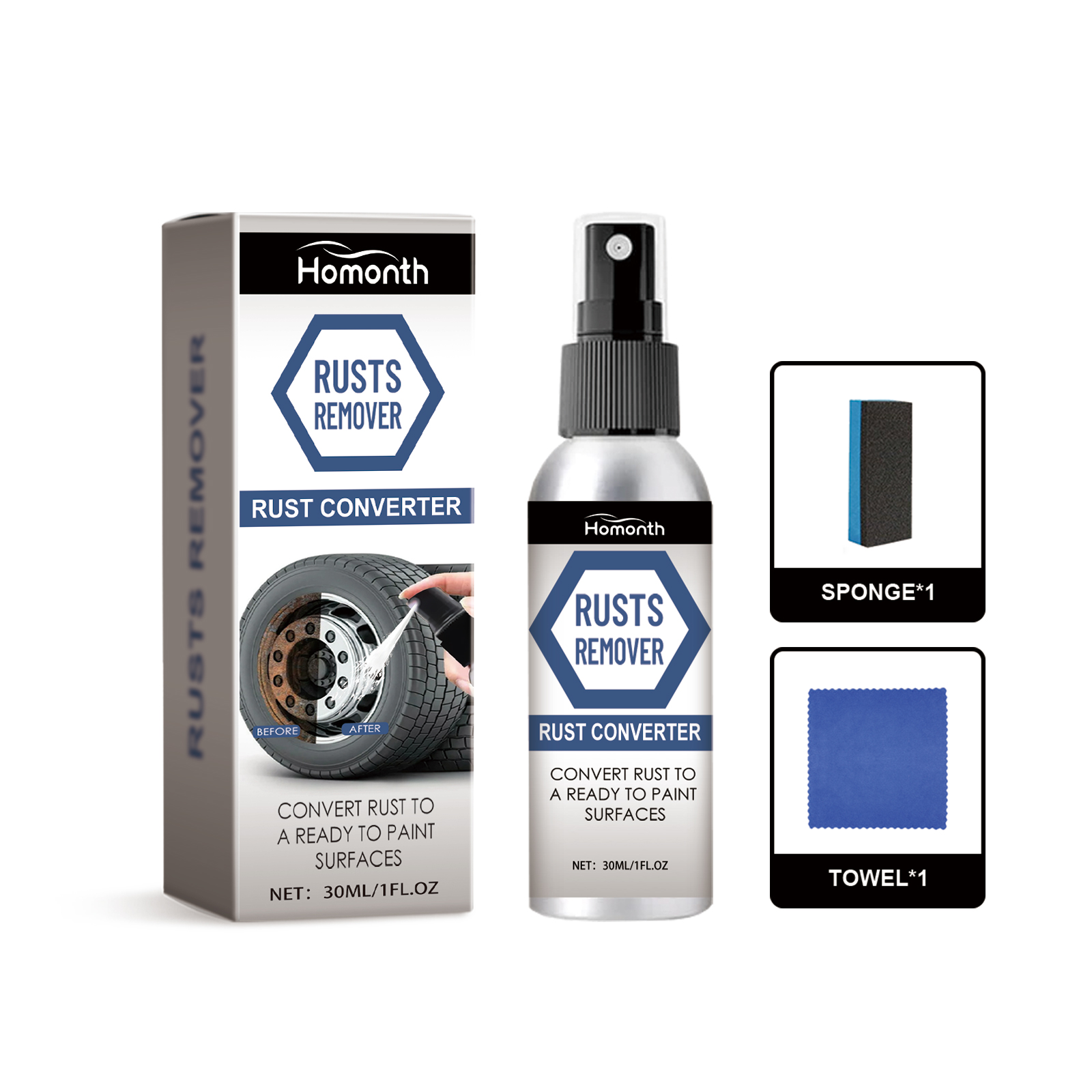 Homonth Automobile Tire Rust Spray, Dust Cleaning Steel Ring