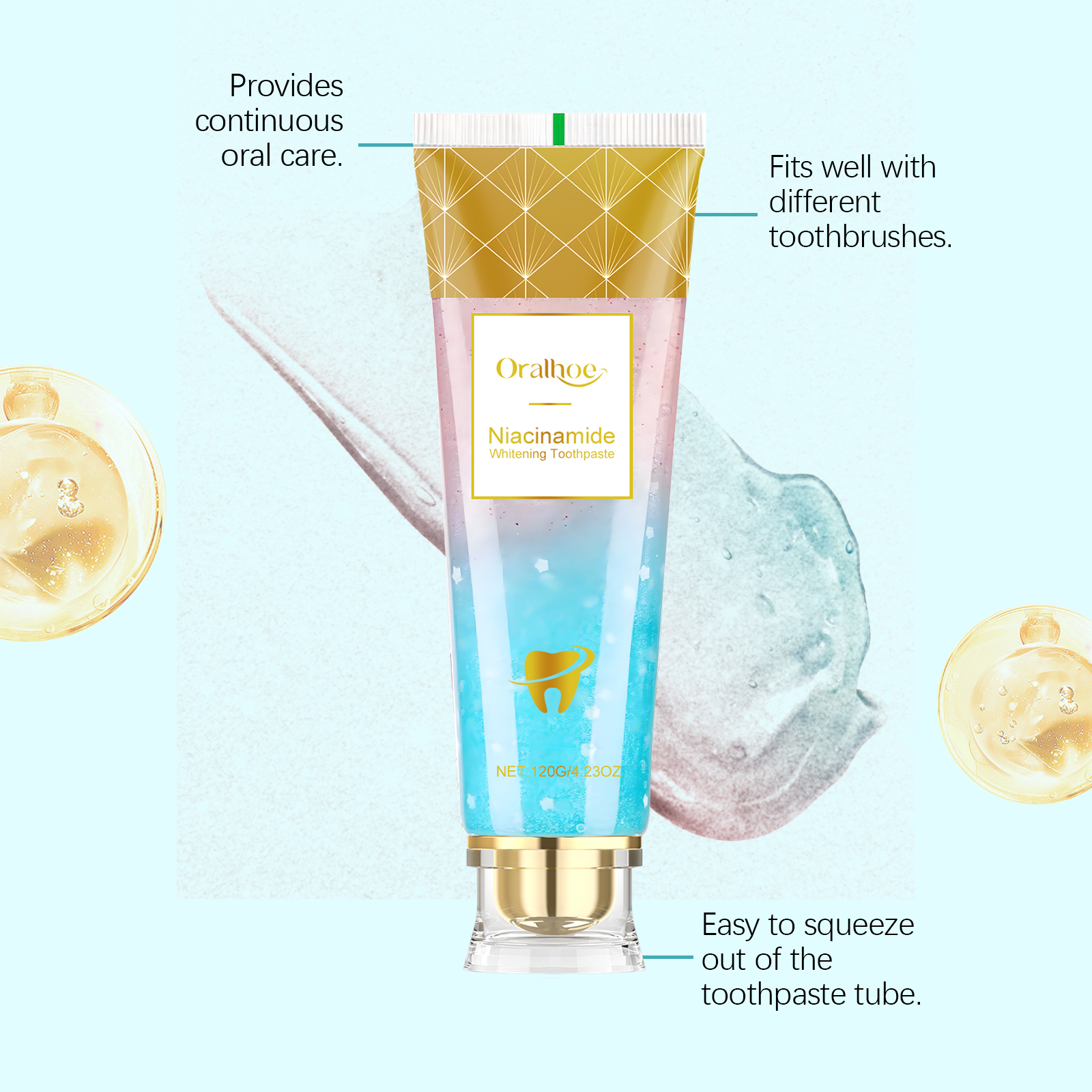 Oralhoe squeeze tube with flip-top cap detail