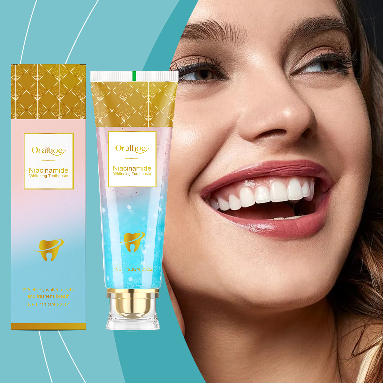 Bright smile beside Oralhoe daily toothpaste