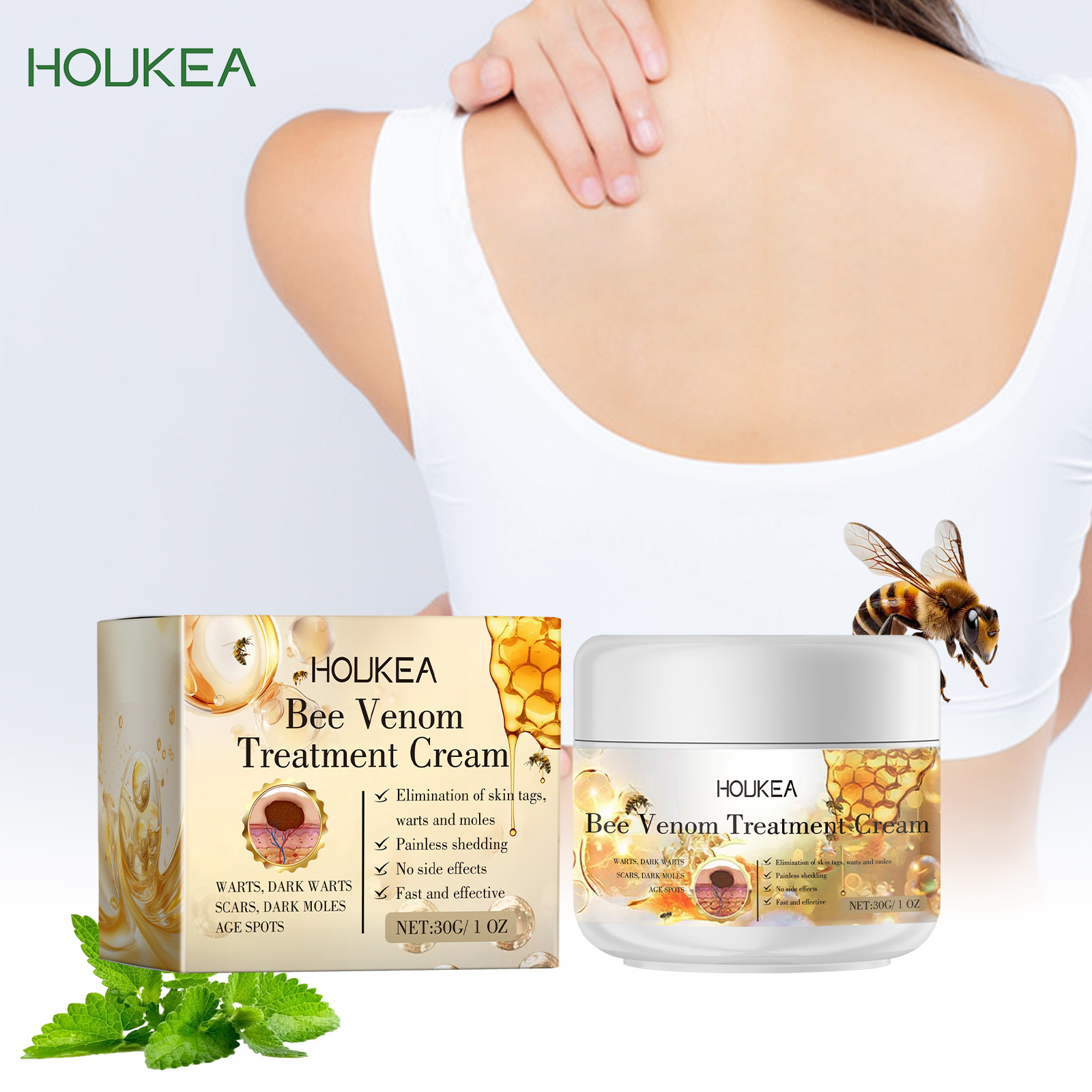 Bee venom cream beside soft beauty lifestyle imagery