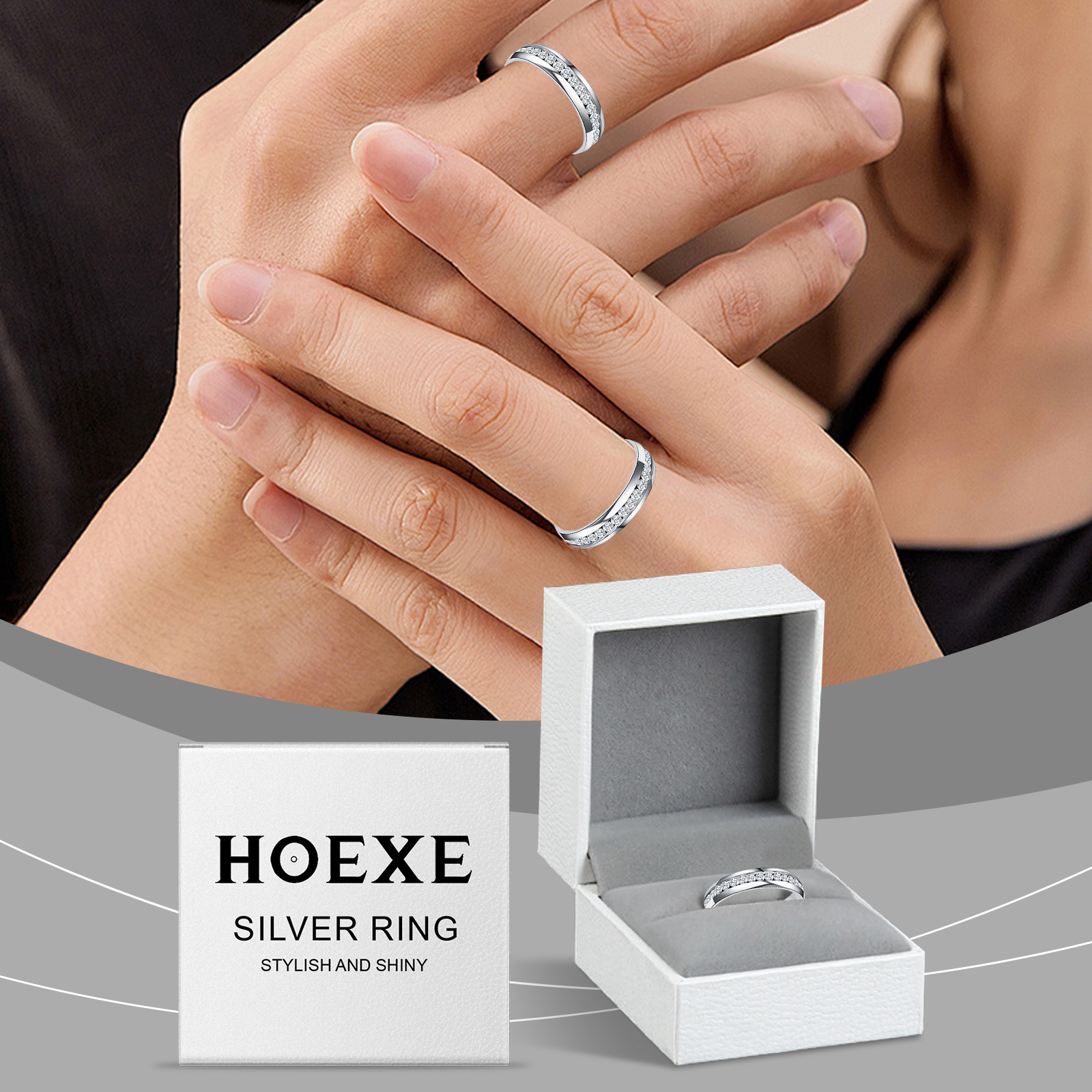 Matching silver rings worn by two people