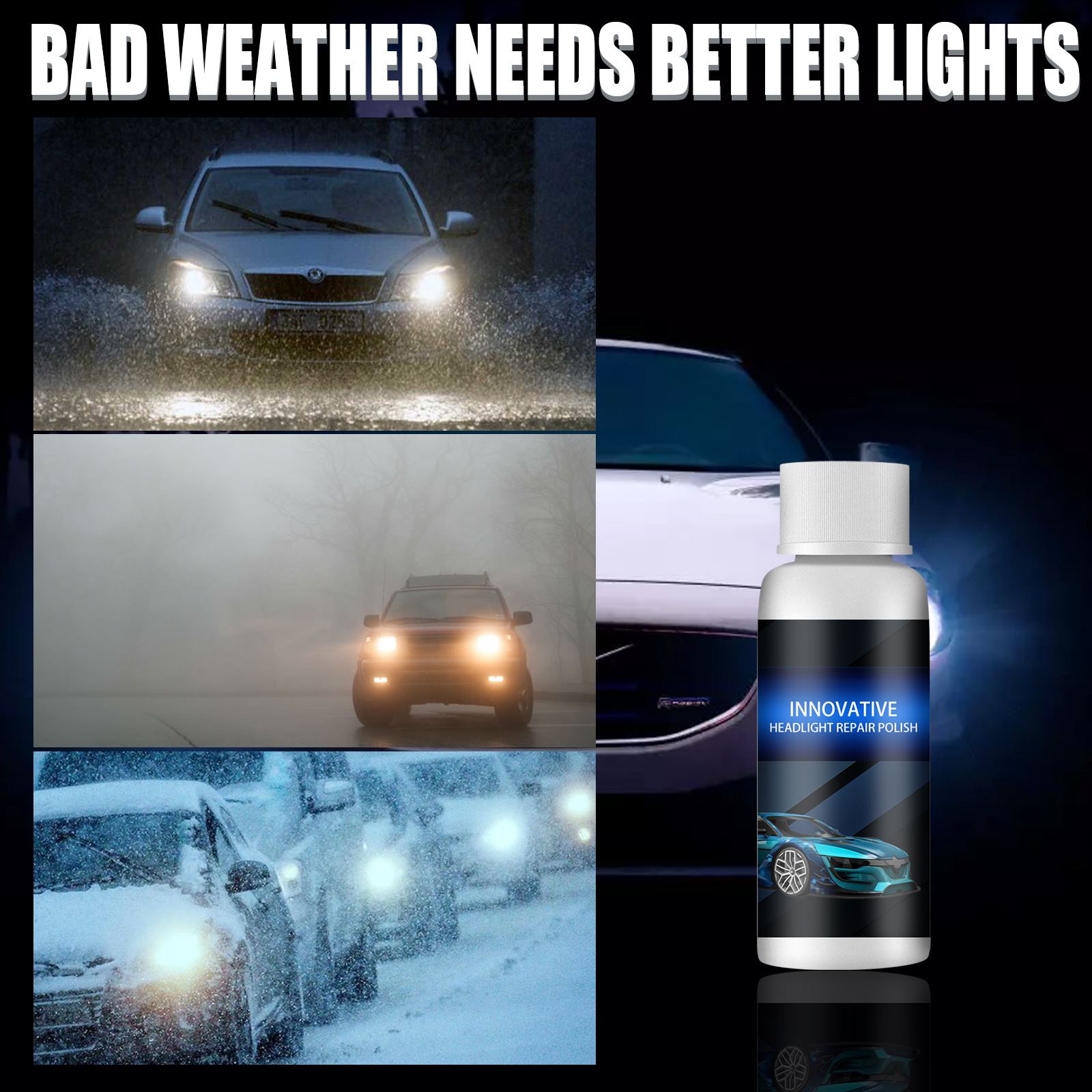 Rayhong headlight repair liquid beside cars in difficult weather