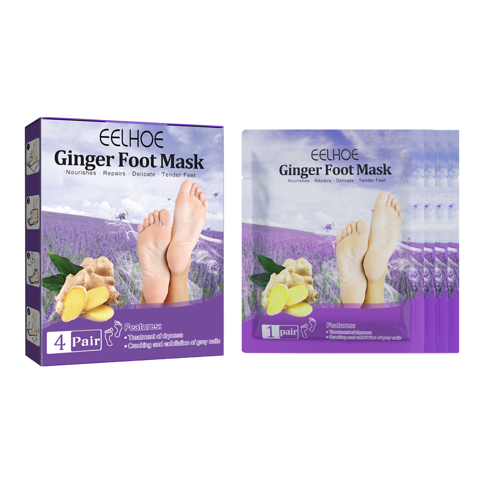 EELHOE Ginger Foot Mask (Box) Foot Moisturizing, Nourishing, Rejuvenating, Exfoliating, Removing