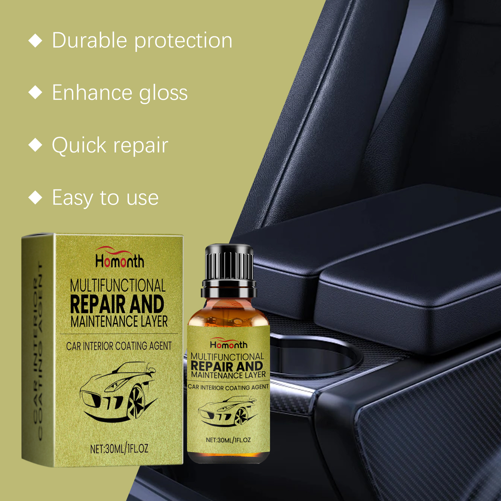 Homonth bottle beside dark automotive center console