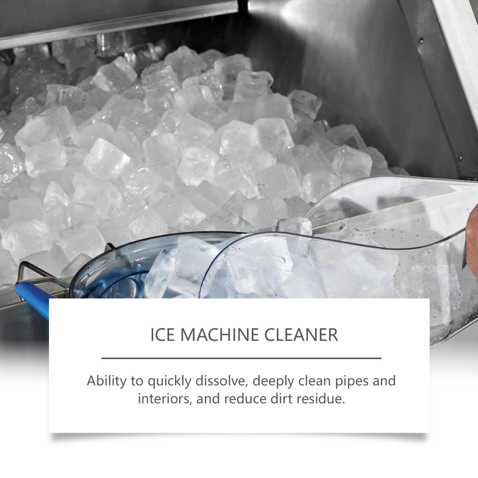 Ice maker interior with benefit callouts highlighting deep cleaning and fresh deodorization