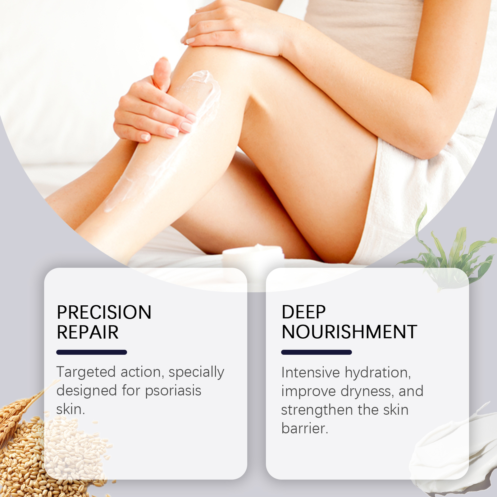 Person applying cream to the leg for targeted body care